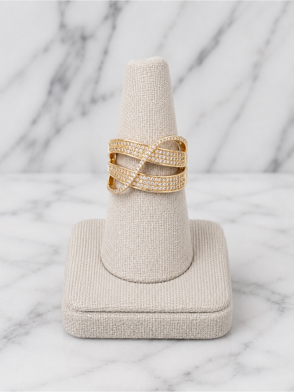 Gold Paved Crisscross Statement Ring